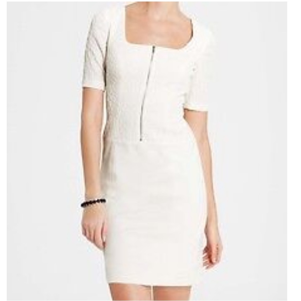 Ann Taylor Zip Front Short Sleeve Sheath Dress Size 8 NWT Antique Ivory Color